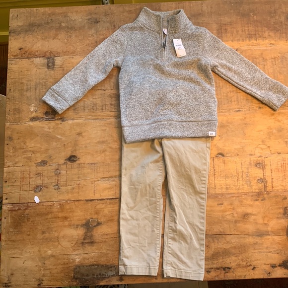 4T Boys Khaki pants and Grey Pullover Outfit - Picture 1 of 6